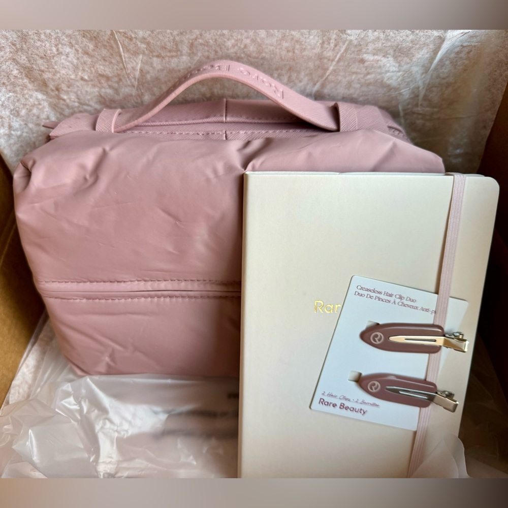 NWT Rare Beauty by Selena Gomez Puffy Toiletry Bag and Notebook Bundle